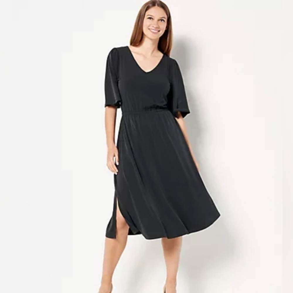 Girl With Curves Regular Knit Midi Dress with Flutter Sleeve